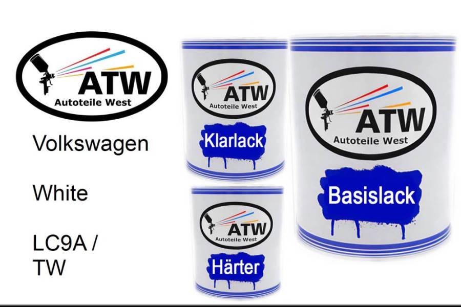 Volkswagen, White, LC9A / TW: 1L Lackdose + 1L Klarlack + 500ml Härter - Set, von ATW Autoteile West.